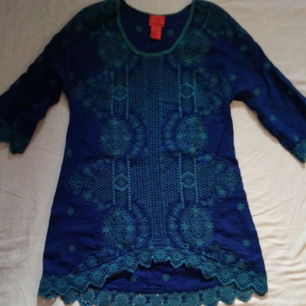 Christina Navy and Teal Tunic Top